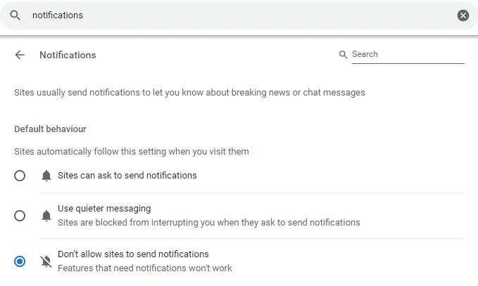 Chrome notification settings Chrome notification settings